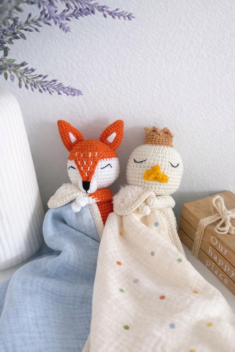 Personalized Crochet Animal Lovey Blankie: Organic Cotton Rattle Toy and Washcloth image 9