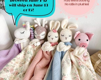 Personalized Organic Cotton Baby Lovey: Crochet Animal Security Blanket