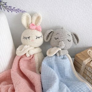Personalized Crochet Animal Lovey Blankie: Organic Cotton Rattle Toy and Washcloth image 10