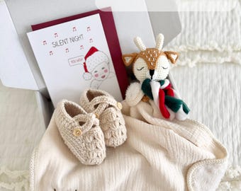 Personalized Baby First Christmas Gift Set, Cotton Deer Lovey