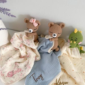 Personalized Crochet Animal Lovey Blankie: Organic Cotton Rattle Toy and Washcloth image 7