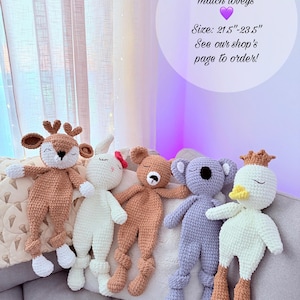 Personalized Crochet Animal Lovey Blankie: Organic Cotton Rattle Toy and Washcloth image 18