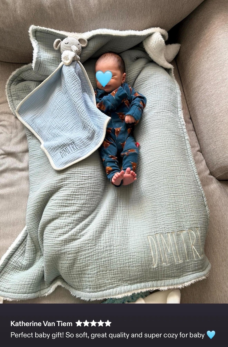 Personalized Crochet Animal Lovey Blankie: Organic Cotton Rattle Toy and Washcloth image 5