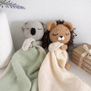 Personalized Crochet Animal Lovey Blankie: Organic Cotton Rattle Toy and Washcloth image 11