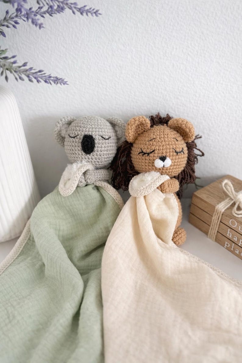 Personalized Crochet Animal Lovey Blankie: Organic Cotton Rattle Toy and Washcloth image 11