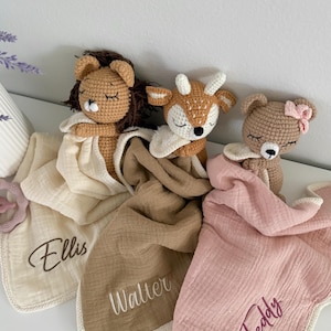 Personalized Crochet Animal Lovey Blankie: Organic Cotton Rattle Toy and Washcloth image 6