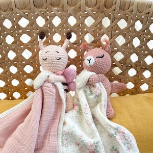 Personalized Crochet Animal Lovey Blankie: Organic Cotton Rattle Toy and Washcloth image 16