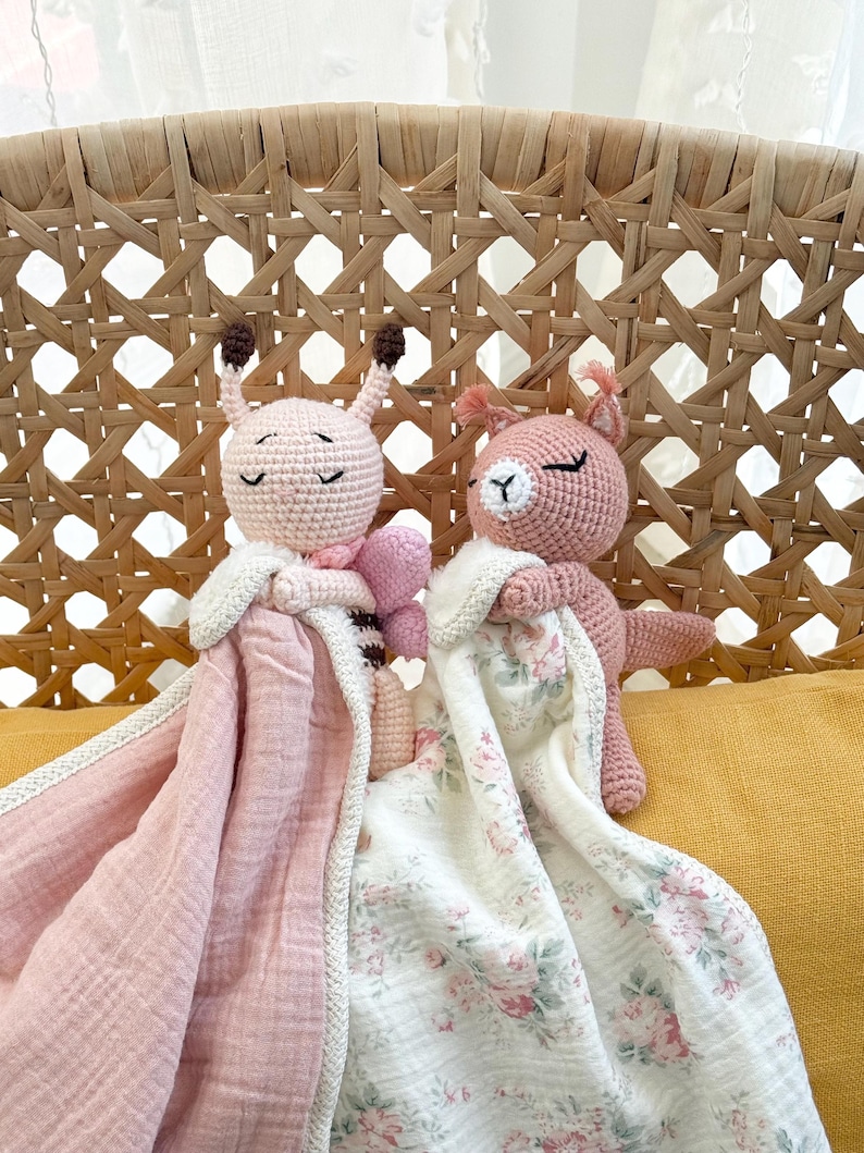 Personalized Crochet Animal Lovey Blankie: Organic Cotton Rattle Toy and Washcloth image 16