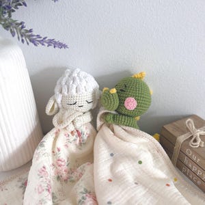 Personalized Crochet Animal Lovey Blankie: Organic Cotton Rattle Toy and Washcloth image 14
