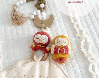 Crocheted Owl Lovey and Rattle Set • Personalized Baby Gift