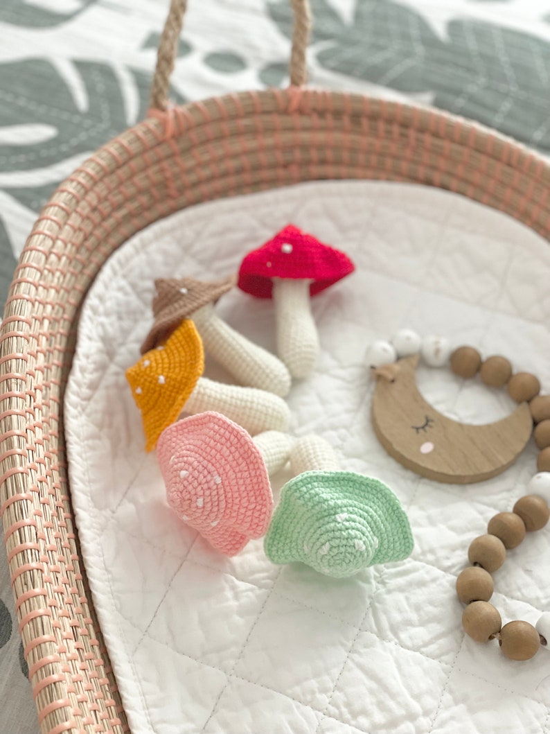 Baby Mushroom Rattle, Baby Gift, Baby Shower Gift, Organic Toadstool Toy, Custom Baby Shower Toy, Pretend Play Set, Woodland Nursery Gift