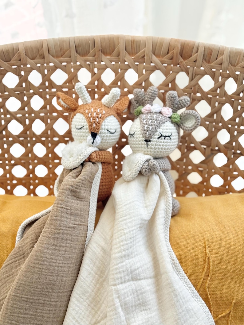 Personalized Crochet Animal Lovey Blankie: Organic Cotton Rattle Toy and Washcloth image 15