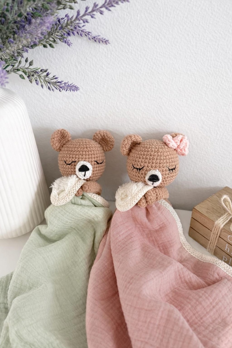 Personalized Crochet Animal Lovey Blankie: Organic Cotton Rattle Toy and Washcloth image 12