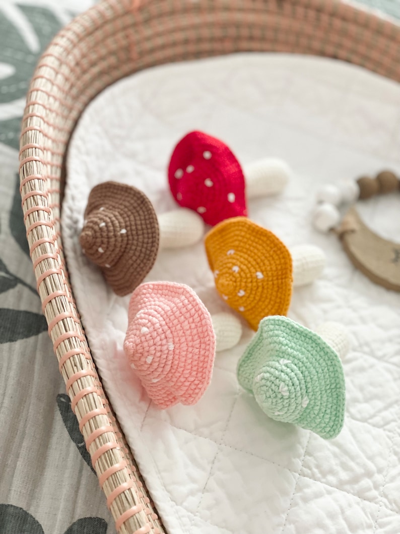 Baby Mushroom Rattle, Baby Gift, Baby Shower Gift, Organic Toadstool Toy, Custom Baby Shower Toy, Pretend Play Set, Woodland Nursery Gift