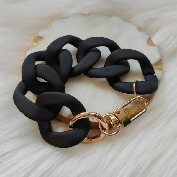 Bracelet femme gros maillons XL noir, Bracelet soirée acrylique opaque noir avec fermoir en acier inoxydable, un petit cadeau pour elle