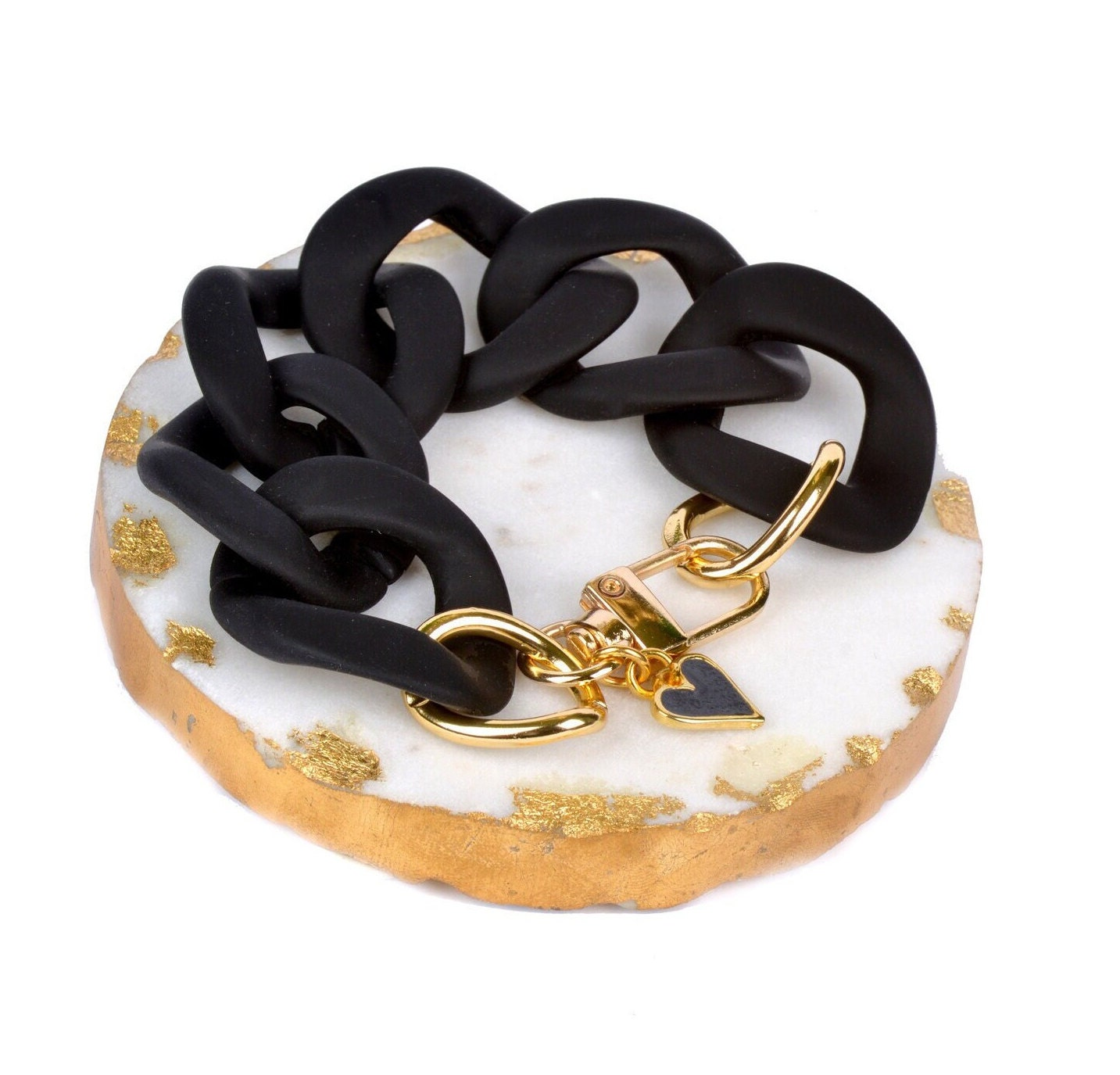 Chunky Black Link Bracelet, Black Charm Bracelet for Women  display picture 2
