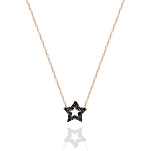 Collar de plata chapada en rosa de 925 quilates con colgante de estrella pequeña de circonita negra para mujer, pequeño regalo para mujer