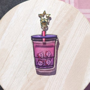 Shaker Charm - Kirby Boba - Double-sided Acrylic Shaker Charm - Keychain - Anime - Gaming - Accessory - Kawaii