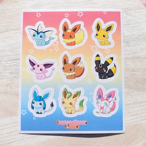 Sticker Sheet -  Eeveelutions - Kawaii - Vinyl - Cute