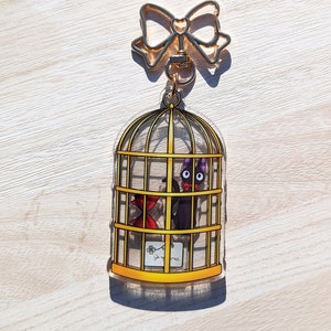 Shaker Charm- Cat in a Bird Cage -Double-sided Acrylic Shaker Charm - Keychain - Anime - Manga - Accessory - Kawaii