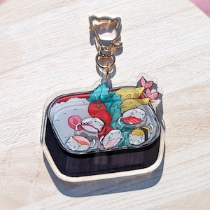 Shaker Charm- Sushi Cat Bento Box- Double-sided Acrylic Shaker Charm - Keychain - Anime - Accessory - Kawaii