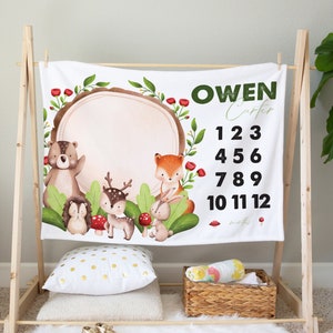 Woodland Milestone Blanket, Forest Baby Blanket, Personalized Baby Gift, Woodland Baby Blanket, Personalized gift, monthly growth blanket