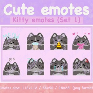 Cute puffy mix grey colour Kitty emotes for twitch / discord - Instant digital download