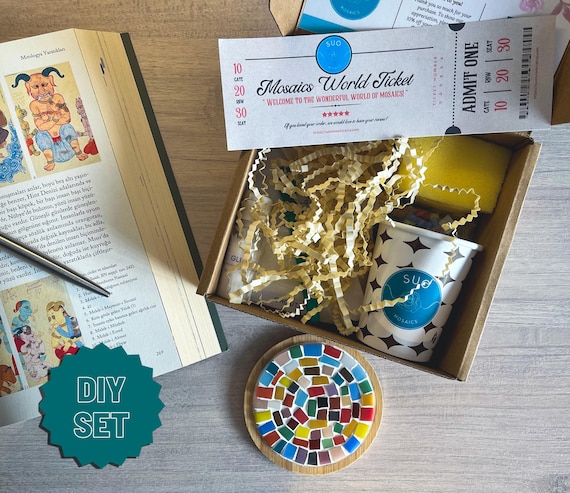 Mosaic Coaster DIY Kit: Bamboo Base, Glass Tiles, Family Craft