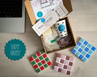 Handmade Mosaic Coaster DIY Kit: Craft Hobby Set with Greeting Card