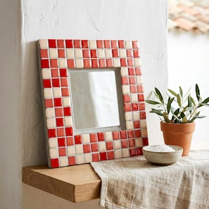 Handgemachter Mosaik-Fliesen-Spiegel: Farbenfrohe Wanddekoration, 20 x 20 cm