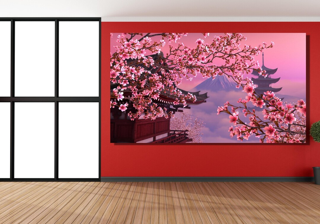 Japanese Sakura Cherry Blossom Wall Decor Canvas Cherry Etsy