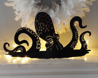 Black Color Octopus Wall Art - Easy to Hang Octopus Model - Unique Kraken Art -Kitchen & Home Decor Centerpiece- Metal Decor for Living Room