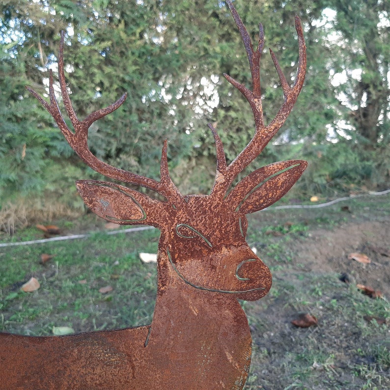 Metal Deer Yard Art Rusty Sculptures for Yard Decor Deer Statue and Address Sign Unique Hunter's