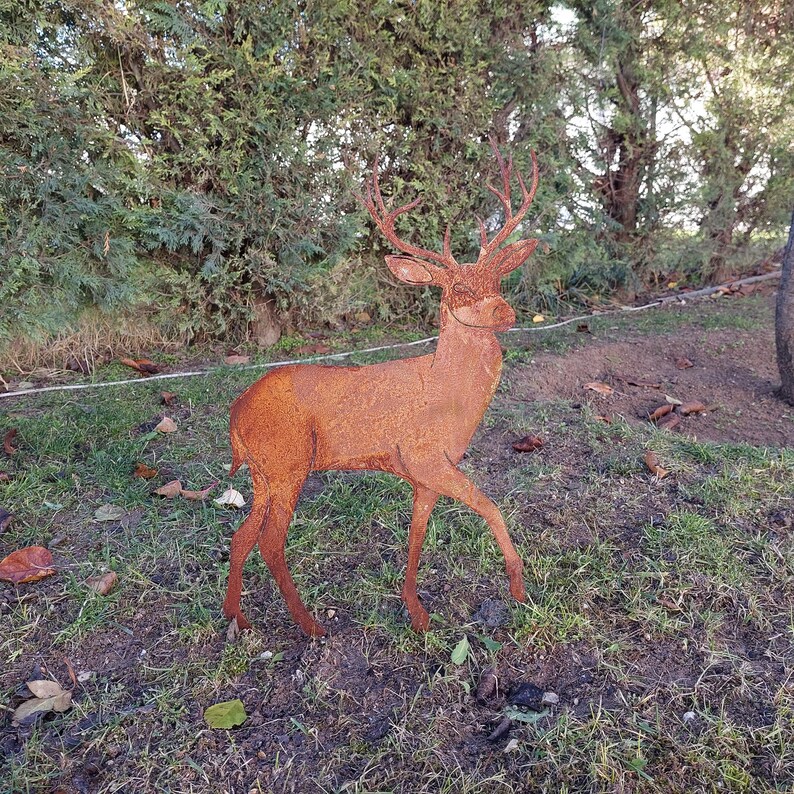 Metal Deer Yard Art Rusty Sculptures for Yard Decor Deer Statue and Address Sign Unique Hunter's
