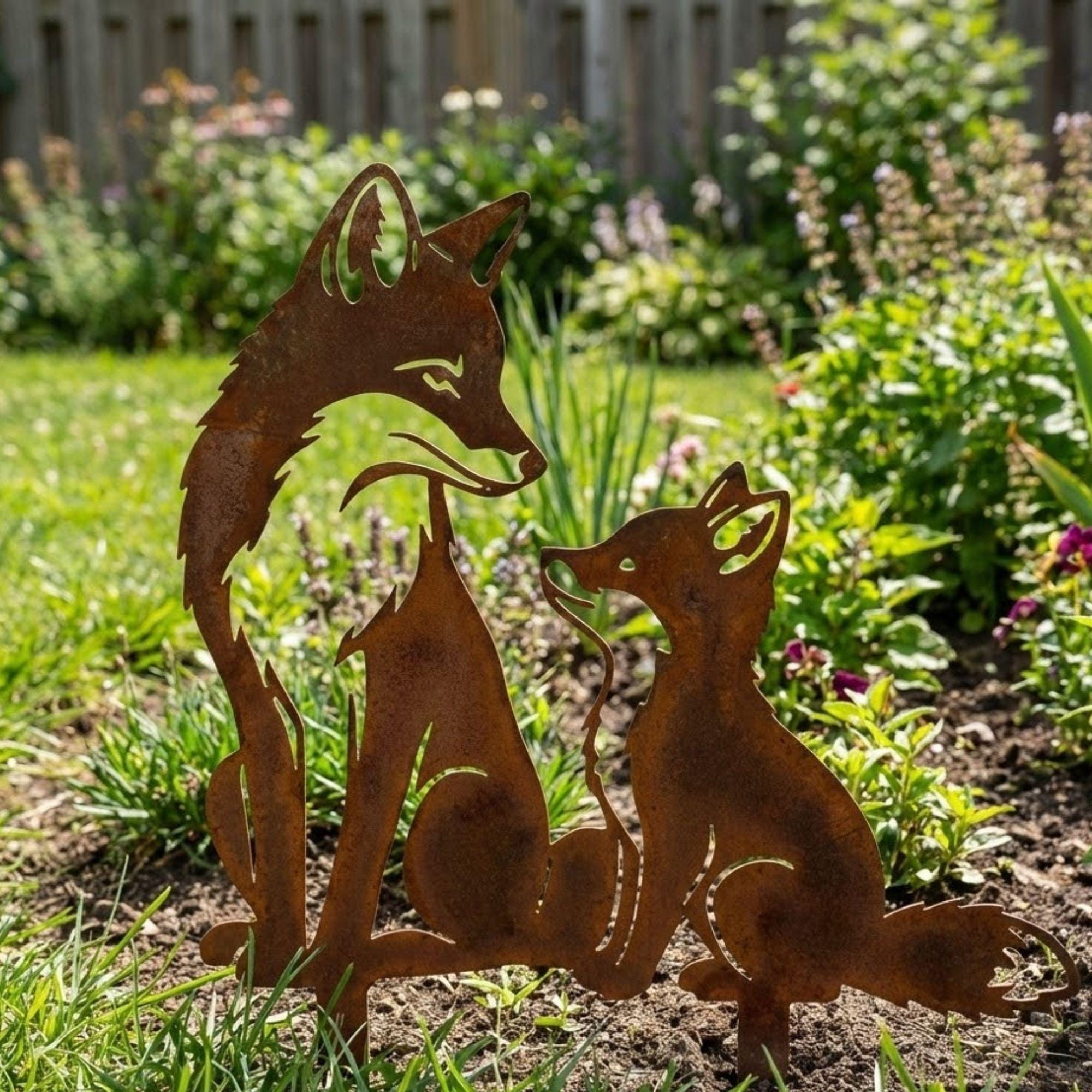 Rusty Metal Fox Yard Art – Woodland Outdoor Decor – Rustic Steel