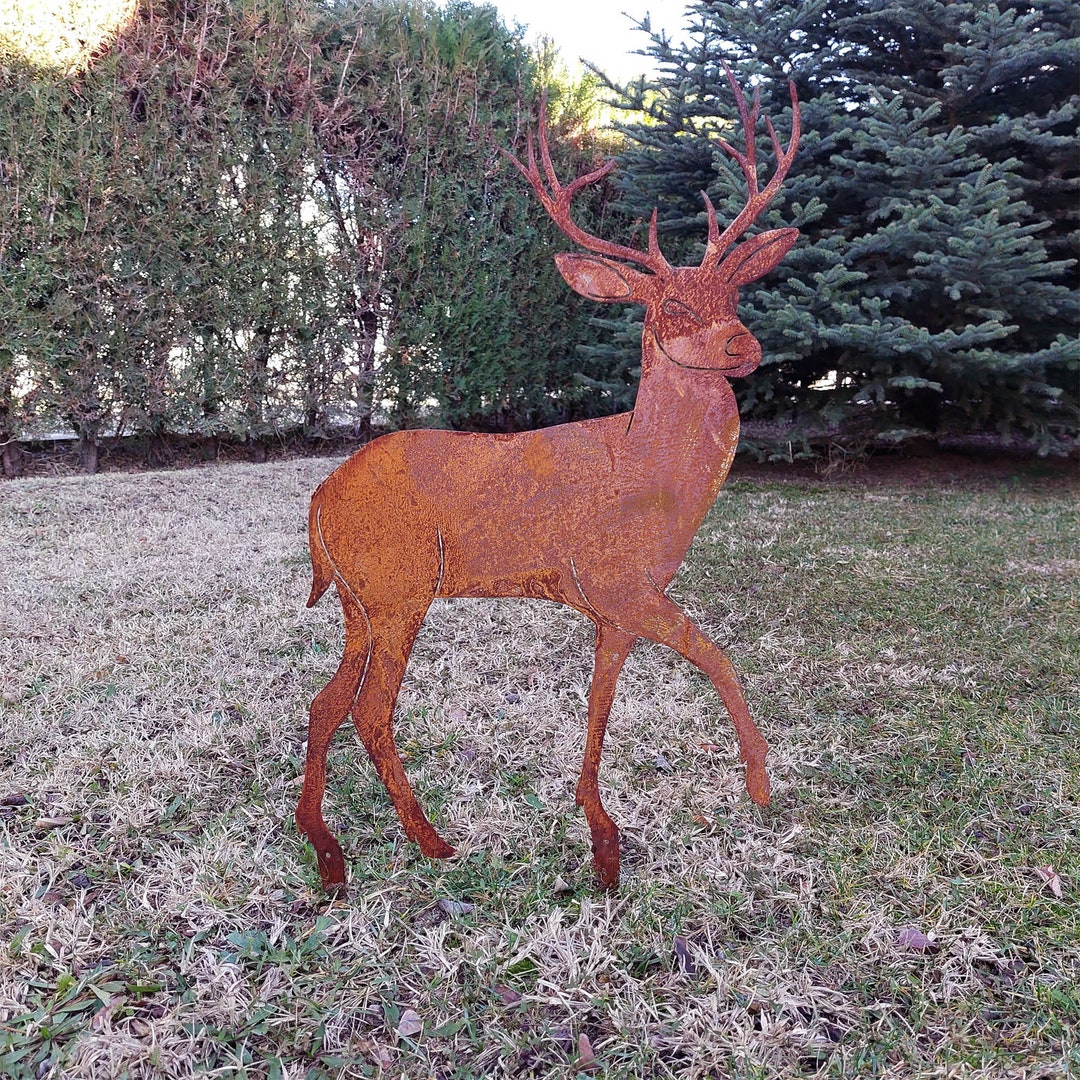 Metal Deer Yard Art Rusty Sculptures for Yard Decor Deer Statue and Address Sign Unique Hunter's