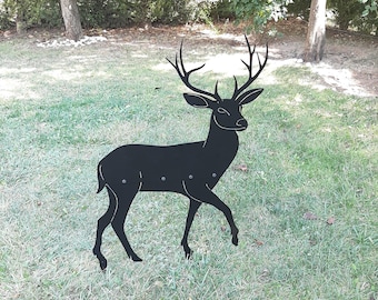 Large Rusty Metal Deer Sculpture: Garden Stakes for Outdoor Lawn Decor - Woodland Animal Art