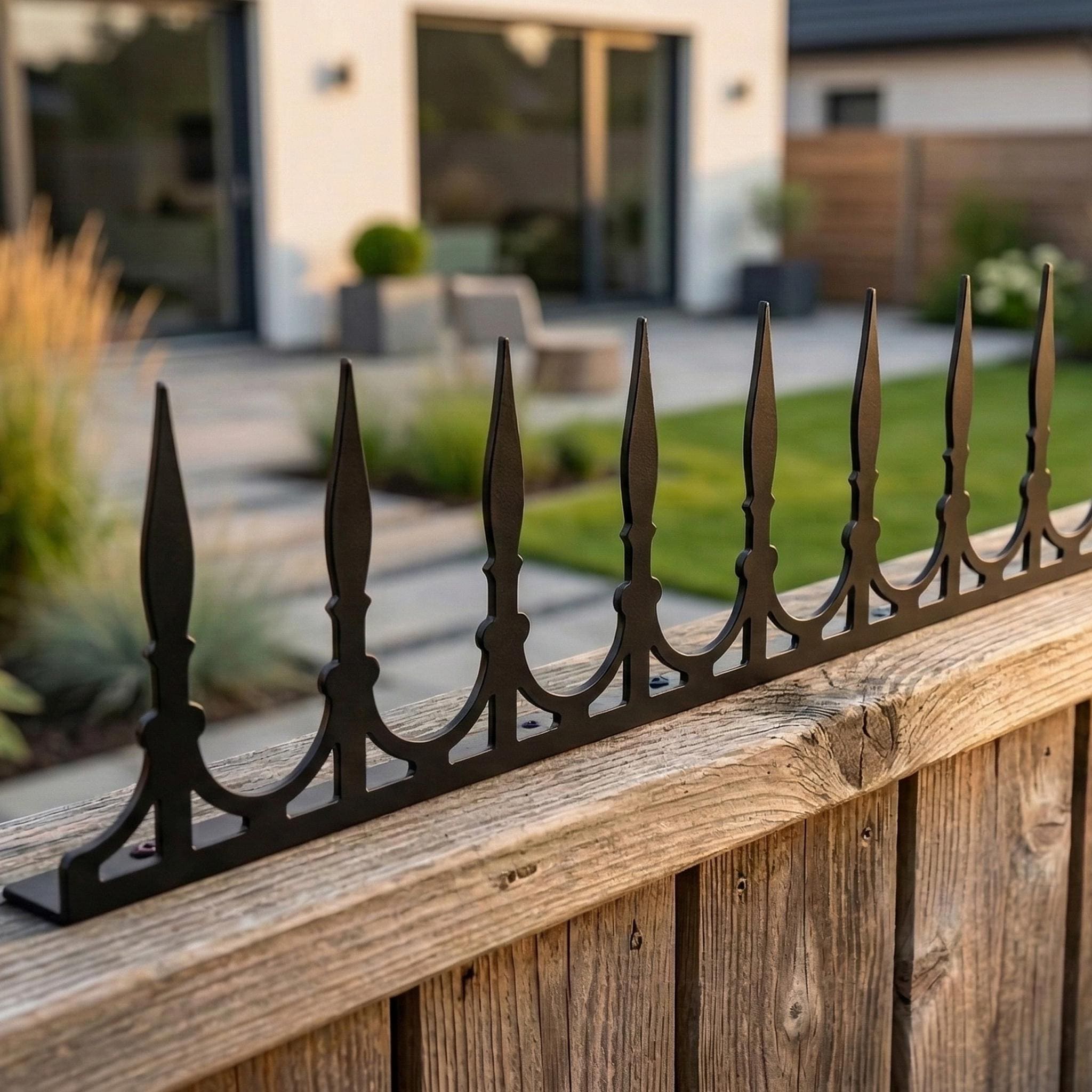 NUZAMAS 5 pezzi finali per recinzione, a tre punte, terminali a forma di lancia, piccole decorazioni in ghisa, finali classici, sezioni di recinzione per ferro, recinzione, cortile, giardino, prato
