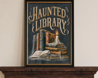Haunted Library Printable | Dark Academia Wall Art | Gothic Vintage Book Lover Print Digital Download