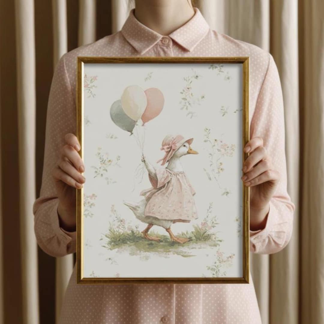 Silly Goose Nursery Wall Art, Cottagecore Goose in Pink Dress, Cute ...