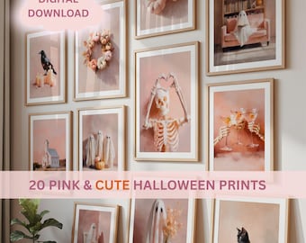 Impresiones de arte mural de Halloween en tonos pastel rosa (descarga digital)