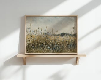 Vintage Wildflower Meadow Print: Farmhouse Landscape (Digital Download)