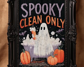 Halloween Bathroom Ghost Print Printable Wall Art, Spooky Clean Cute Bathroom Decor, Digital Download Funny Halloween Bathroom Sign