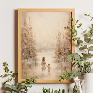 Mother and Daughter Printable Wall Art, Motherhood Painting, Mother Daughter Painting, Boho Girls Bedroom Decor, Boho Nursery Wall Art
