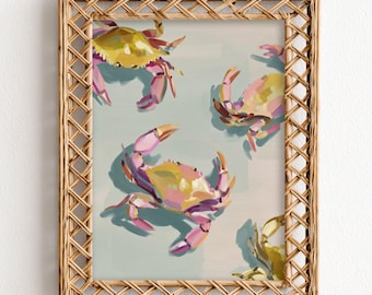 Coastal Crab Colorful Wall Art - Playful Nautical Wall Decor, Beachy Crabs Print, Cute Pastel Downloadable Wall Art 112