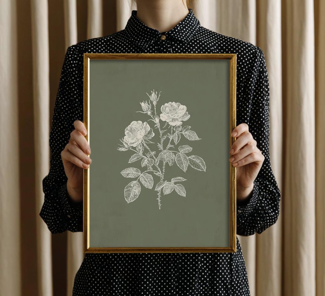 Vintage Rose Botanical Printable Wall Art, Sage Green Floral Wall Art ...