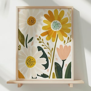 Daisy Print, Daisy Printable Wall Art, Daisy Wall Art, Flower Poster, Boho Girls Room Print, Daisy Nursery Wall Decor, Wildflower Botanical