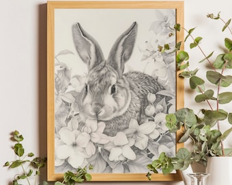 Vintage Rabbit Sketch Print: Farmhouse Easter Bunny Wall Art (Digital Download)