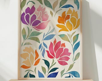Peony Flower Art Print: Colorful Floral Wall Decor (Digital Download)