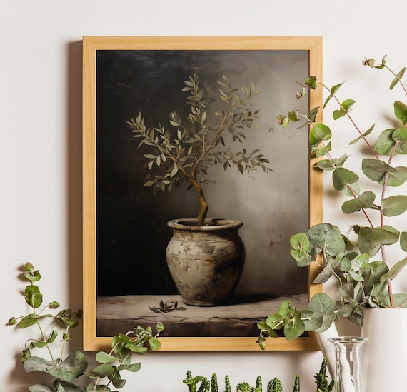 Vintage Olive Tree Painting, Mediterranean Art Print (Digital Download)
